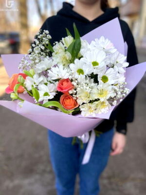 Белый Оранжевый букет фото доставки Украина 2