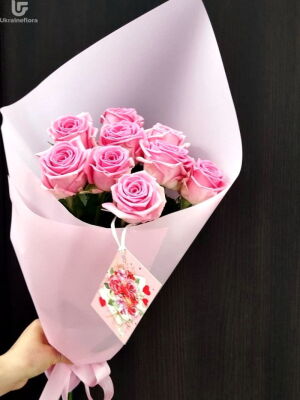 9 Розовых Роз фото доставки Украина 1